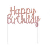 Papīra rotājums Happy Birthday, rozā-zelts, 11x14 cm