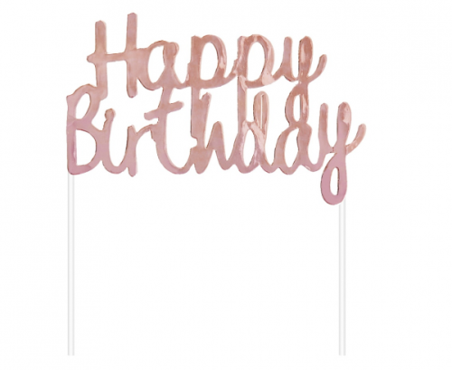 Papīra rotājums Happy Birthday, rozā-zelts, 11x14 cm