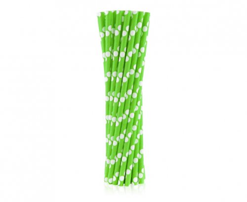 Paper drinking straws, green, polka dots, 6x197mm / 24 pcs