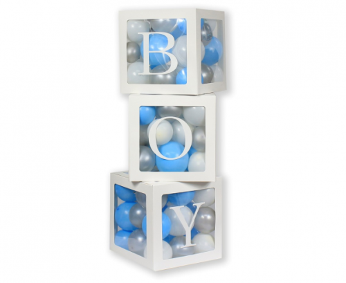 Balloon box set, 35 cm, with printed letters BOY / 3 pcs.