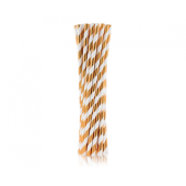 Paper drinking straws, rose-gold stripes, 6x197mm / 24 pcs