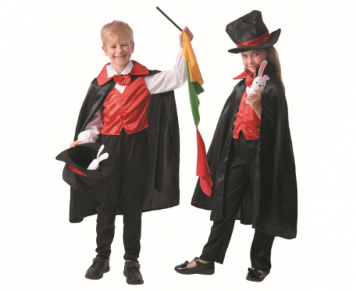 Costume for children Magician (hat, cape, shirt w/vest, rabbit, scarf), size 110/120 cm