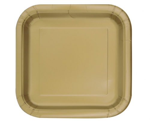Paper plates, gold, 23 cm, square, 14 pcs.