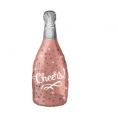 Foil balloon Bottle of Champagne - Cheers, 66x25 cm, rose gold