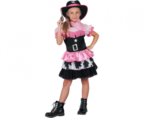 Costume for children Pink Cow Girl (hat, dress, bandanna, belt), size 120/130 cm