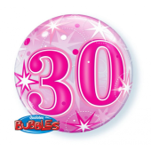 Folija balons 22&amp;quot; QL Bubble Number 30 zvaigznītes rozā krāsā