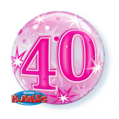 Folija balons 22&quot; QL Bubble singls &quot;40&quot; zvaigzne rozā