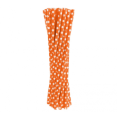 Paper straws, orange with white dots, 6x197mm / 24 pieces