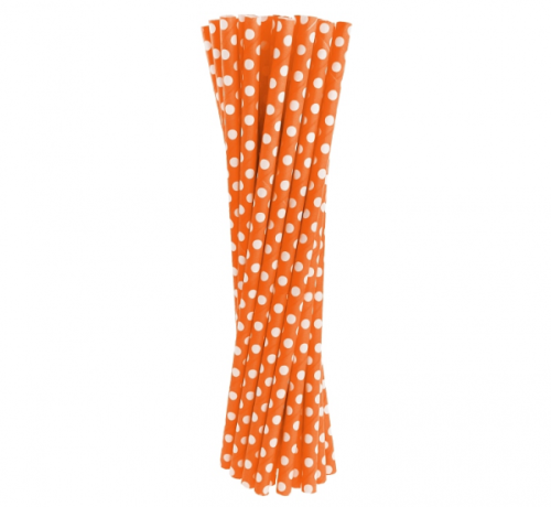Paper straws, orange with white dots, 6x197mm / 24 pieces Paper straws, orange with white dots, 6x197mm / 24 pieces