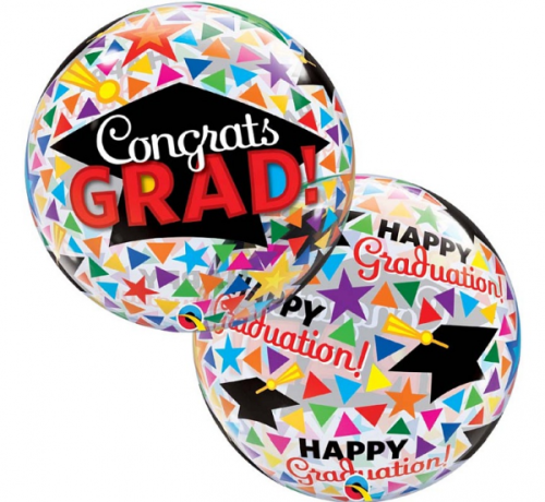 Foil balloon 22 inches QL Bubble Polight Congrats Grad Caps & Triangles Foil balloon 22 inches QL Bubble Polight Congrats Grad Caps & Triangles