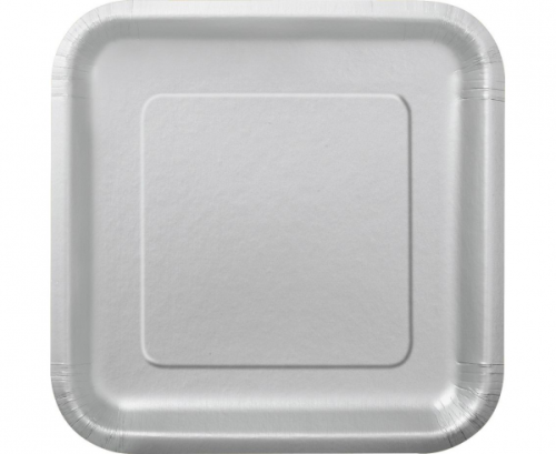 Paper plates, silver, 23 cm, square, 14 pcs.