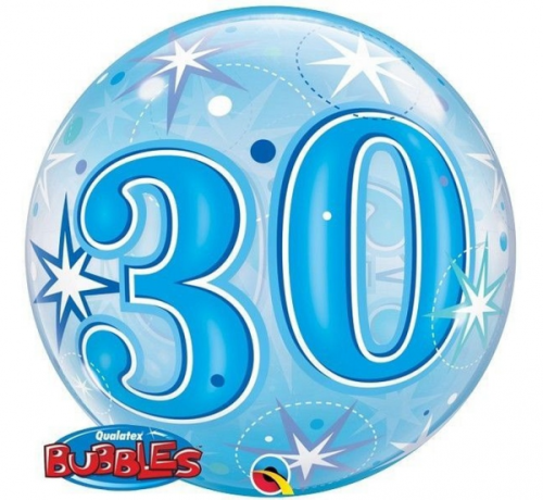 Шар фольгированный 22" QL Bubble single "30 звезд синий"