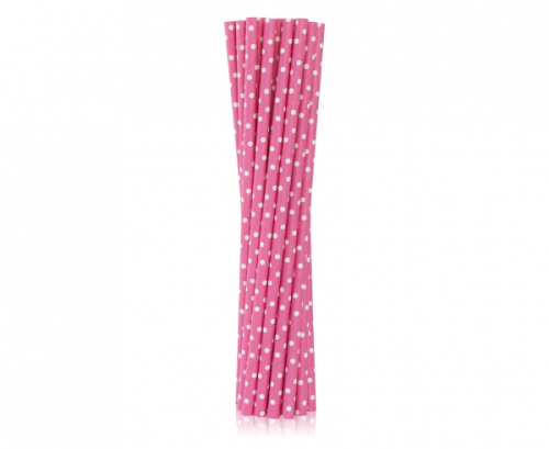 Бумажные соломинки для питья, розовые в белые точки, 6x197 мм / 12 шт.