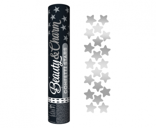 Confetti cannon Silver Stars, 30 cm