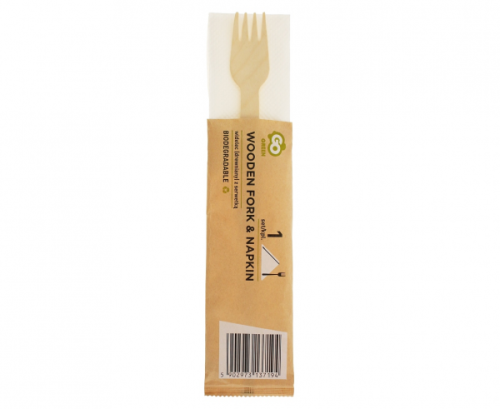 Eco-friendly collection - wooden fork with napkin,1 set