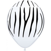 Balloons 11 cali QL with overprint Zebra - stripes, pastel white / 25 pcs