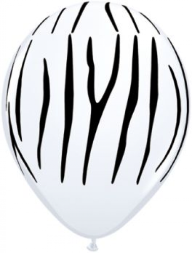 Balloons 11 cali QL with overprint Zebra - stripes, pastel white / 25 pcs