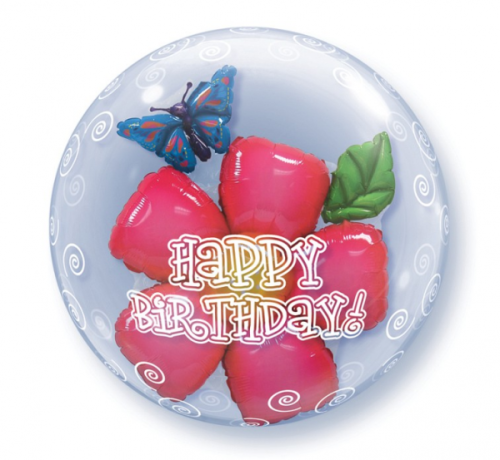 Воздушный шар фольгированный 24 "QL Bubble double" Цветочный шарик HBDAY "