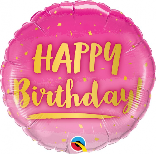 Foil balloon 18 inches QL CiR - BDAY Gold & Pink
