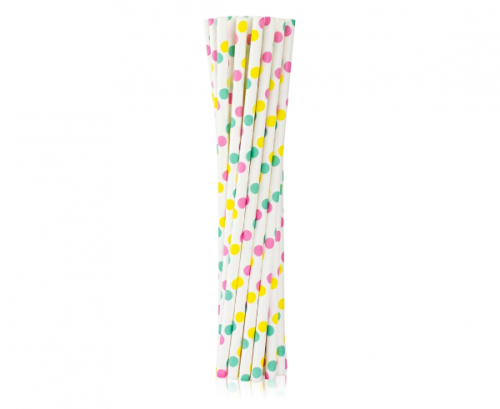 Бумажные трубочки для питья, цветные точки, 6x197 мм / 12 шт.