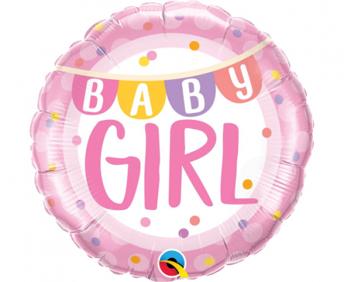 Foil balloon 18 inches QL CiR - Baby Girl Banner & Dots Foil balloon 18 inches QL CiR - Baby Girl Banner & Dots