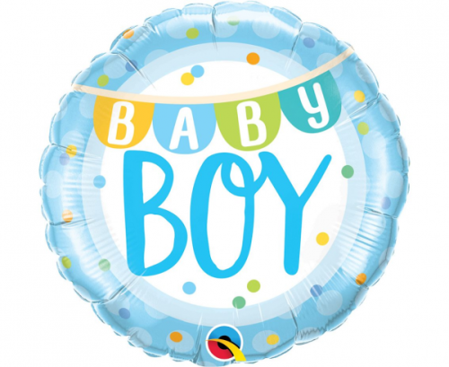 Foil balloon 18 inches QL CiR - Baby Boy Banner & Dots