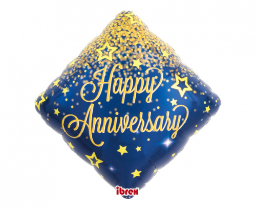 Гелиевый шар Ibrex, Diamond 14 ", Happy Anniversary Glitter, в упаковке