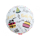 Гелиевый шар Ibrex, круглый, 14 дюймов, с днем рождения, в упаковке