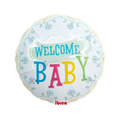 Ibrex hēlija balons, Round 14&quot;, Welcome Baby, iepakots
