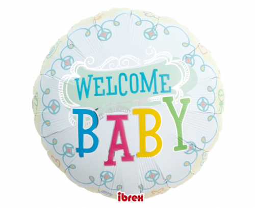 Ibrex hēlija balons, Round 14", Welcome Baby, iepakots