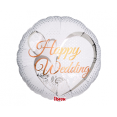 Ibrex hēlija balons, Round 14&quot;, Happy Wedding Lace White, iepakots
