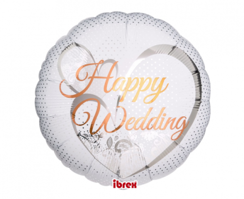 Ibrex hēlija balons, Round 14", Happy Wedding Lace White, iepakots