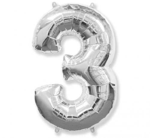 Folijas balons FX - "Numurs 3" sudrabs 85 cm
