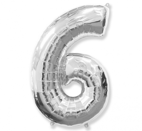 Folijas balons FX - "Numurs 6" sudrabs 85 cm