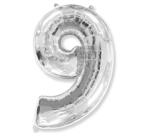 Folijas balons FX - "Numurs 9" sudrabs 85 cm
