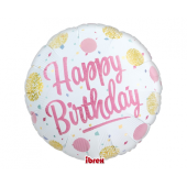 Ibrex hēlija balons, 14. kārta”, Happy Birthday Gold &amp; Pink, iepakots