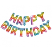 Folija balonu komplekts Daudz laimes dzimšanas dienā, varavīksne