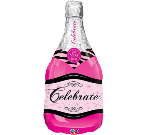 Folijas balons 39&quot; QL SHP &quot;Šampanietis pudele&quot; (rozā) ST ASORT