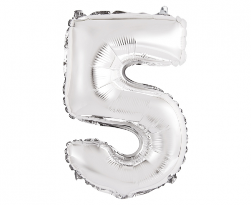 Folija balons "Digit 5" , sudrabs, 35 cm Folija balons "Digit 5" , sudrabs, 35 cm