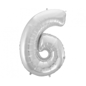 Foil balloon B&C digit 6, silver, 92 cm