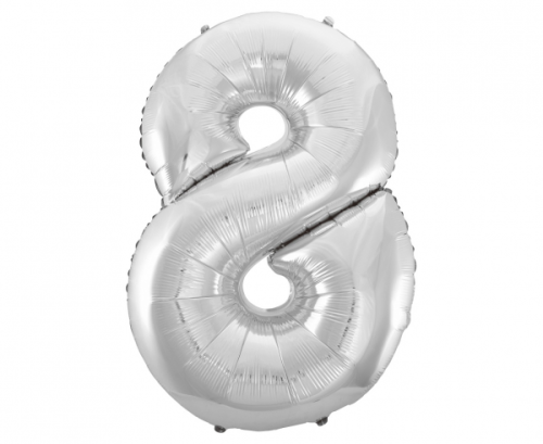 Folijas balons B&amp;C cipars 8, sudrabs, 92 cm