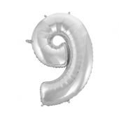 Folijas balons B&amp;C cipars 9, sudrabs, 92 cm