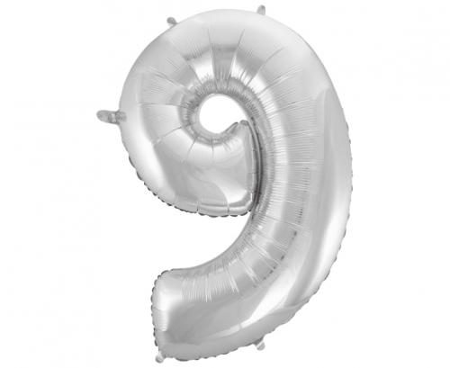 Folijas balons B&C cipars 9, sudrabs, 92 cm Folijas balons B&C cipars 9, sudrabs, 92 cm