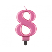 Свеча на день рождения цифра 8, розовый металлик, 8.0 см