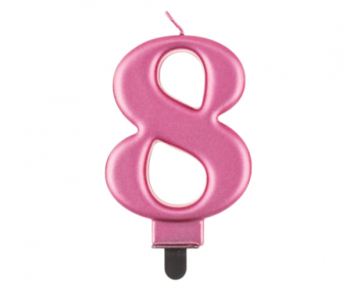 Dzimšanas dienas sveces cipars 8, rozā metālisks, 8,0 cm