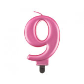 Свеча на день рождения цифра 9, розовый металлик, 8.0 см