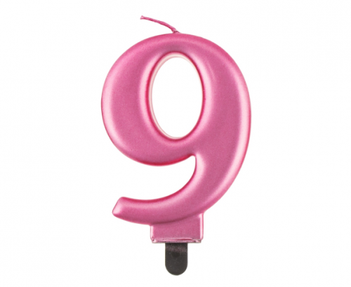 Dzimšanas dienas sveces cipars 9, rozā metālisks, 8,0 cm