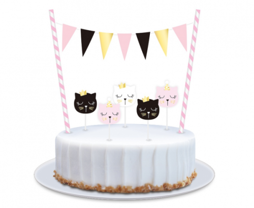 Paper cake decoration Cat (2 paper straws, 1 mini bunting, 5 pick candles)