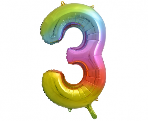 Folija balons ar numuru 3, varavīksne, 85 cm