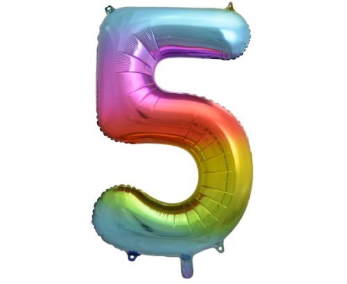 Foil balloon number 5, rainbow, 85 cm